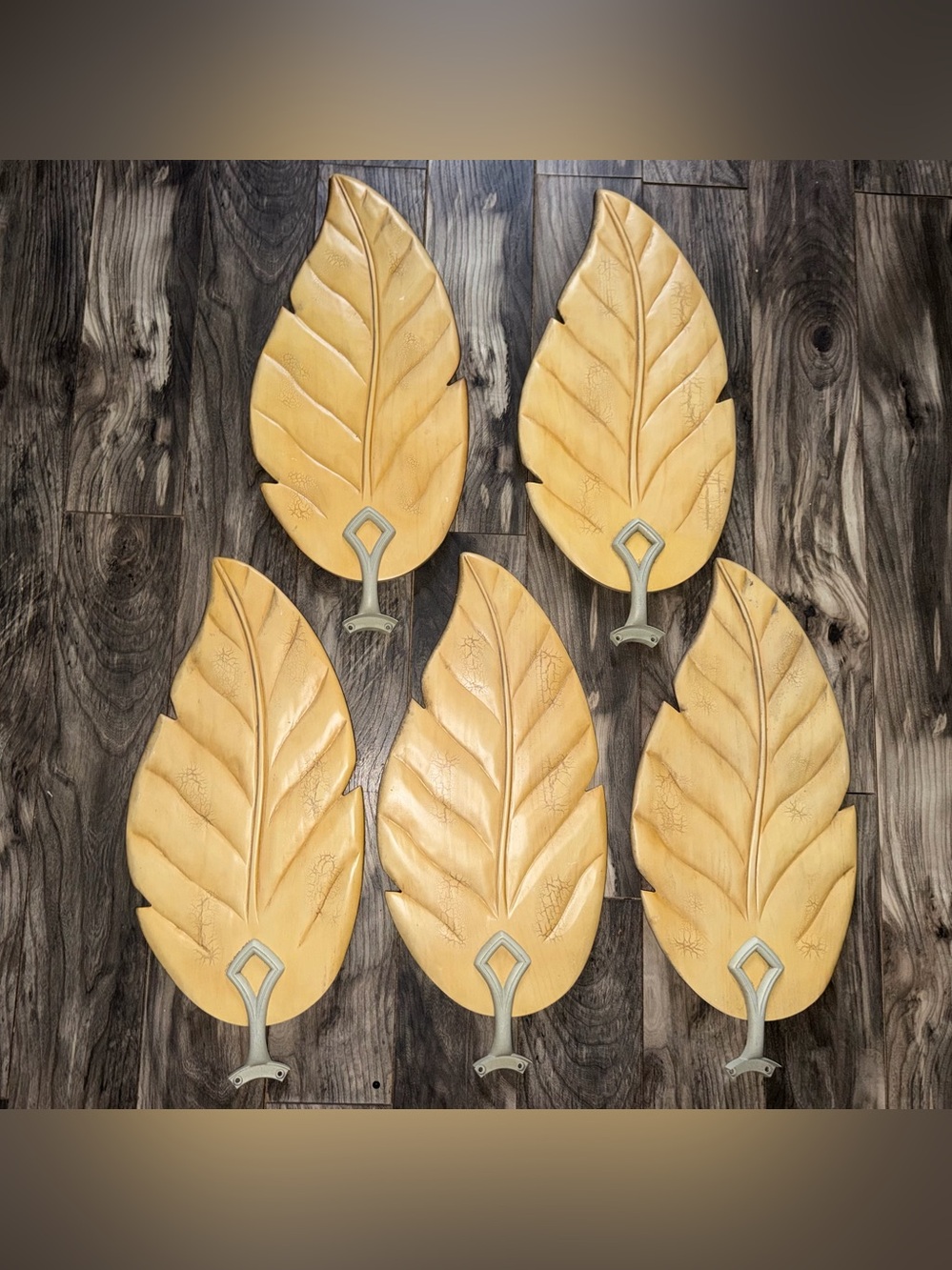Set of 5 large wooden leaf fan blades tropical rustic decor